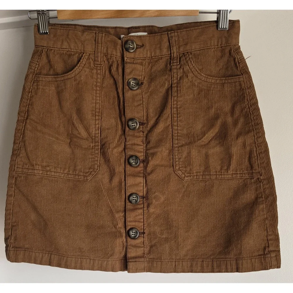Kensie Jeans Mini Skirt Size 2 Brown Cotton Casual Retro Short Corduroy